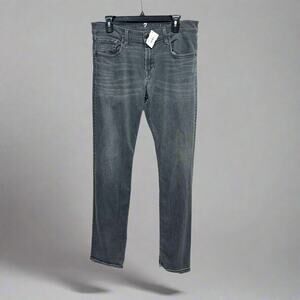 7 FOR ALL MANKIND Jeans Women Size 33/14 Mid Rise Grey Washed Straight Leg Cotto
